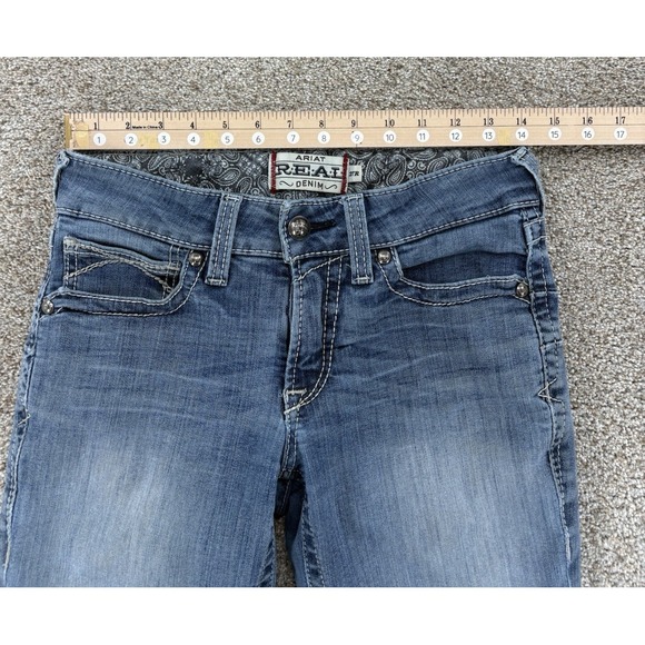 Ariat REAL Straight Leg Jeans Womens 27R Rainstorm Blue Stackable Faded Stretch - Picture 7 of 10